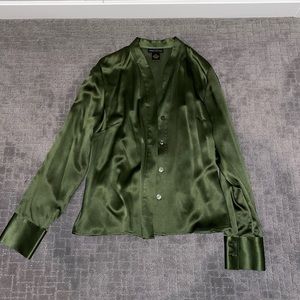 Forest Green Silk Button Up